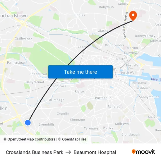 Crosslands Business Park to Beaumont Hospital map