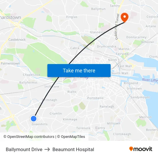 Ballymount Drive to Beaumont Hospital map