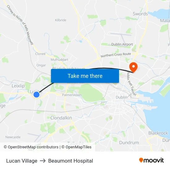 Lucan Village to Beaumont Hospital map
