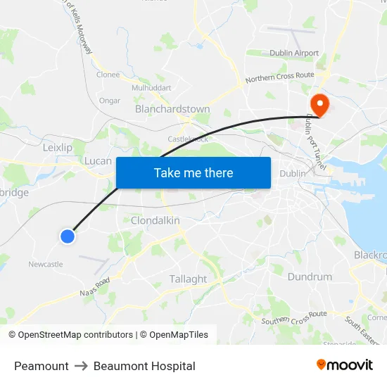 Peamount to Beaumont Hospital map