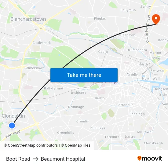 Boot Road to Beaumont Hospital map