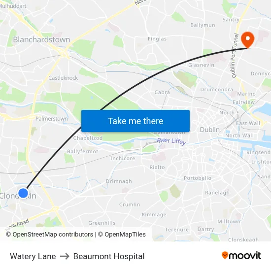Watery Lane to Beaumont Hospital map