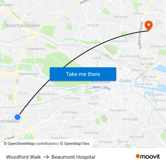 Woodford Walk to Beaumont Hospital map