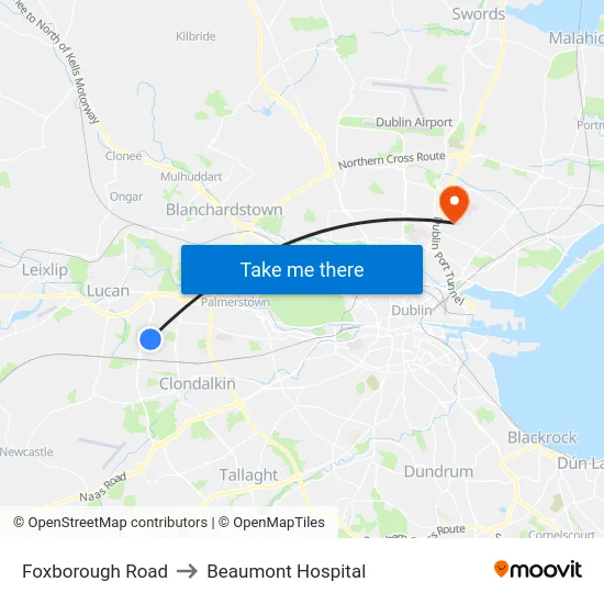 Foxborough Road to Beaumont Hospital map