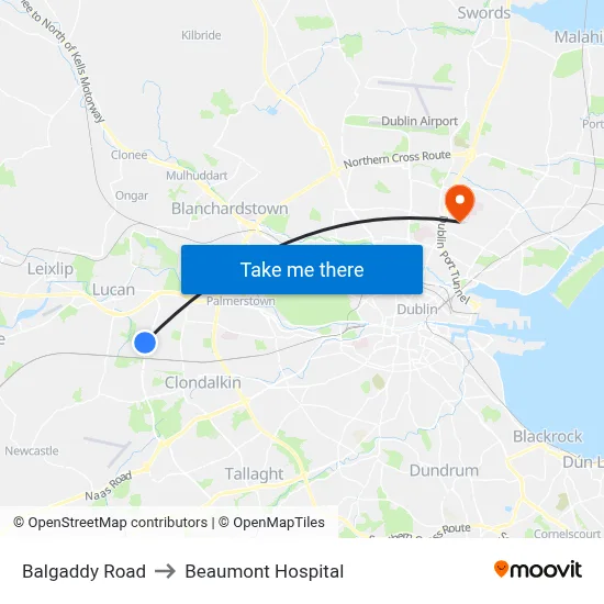 Balgaddy Road to Beaumont Hospital map