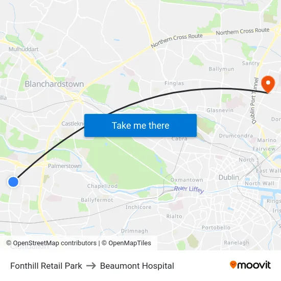 Fonthill Retail Park to Beaumont Hospital map