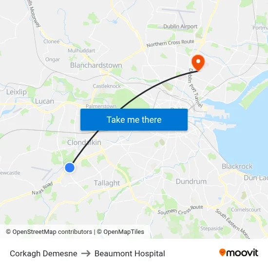 Corkagh Demesne to Beaumont Hospital map