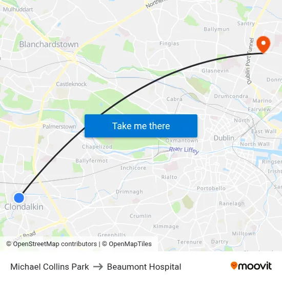 Michael Collins Park to Beaumont Hospital map