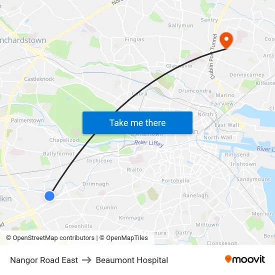 Nangor Road East to Beaumont Hospital map