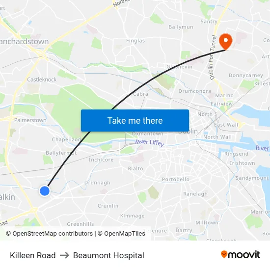 Killeen Road to Beaumont Hospital map
