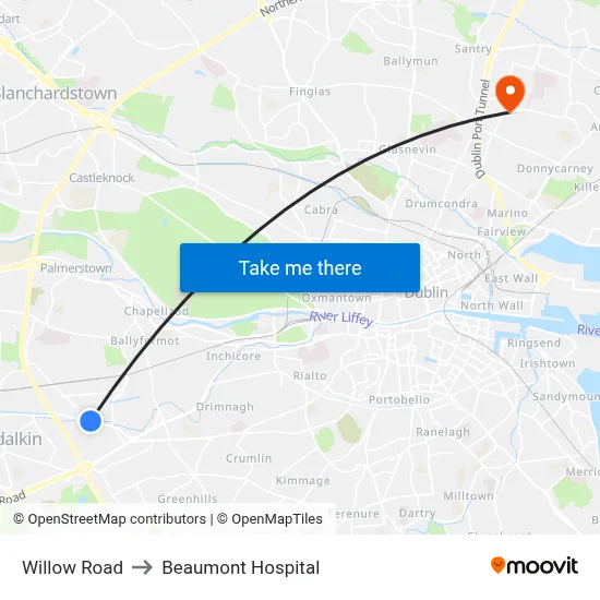 Willow Road to Beaumont Hospital map