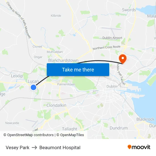 Vesey Park to Beaumont Hospital map