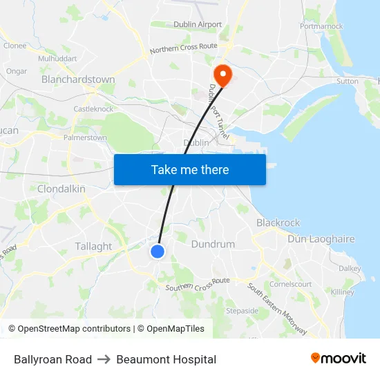 Ballyroan Road to Beaumont Hospital map