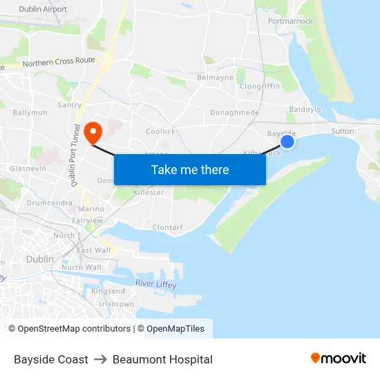 Bayside Coast to Beaumont Hospital map
