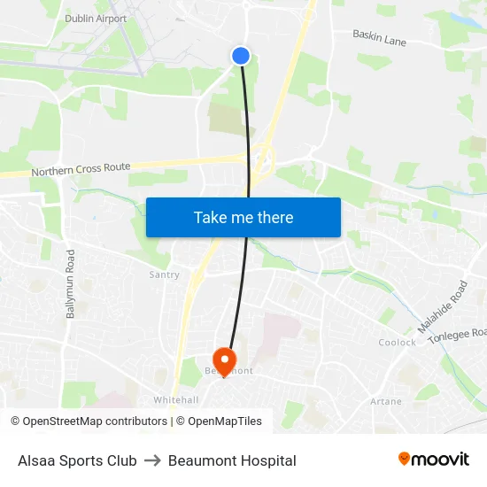 Alsaa Sports Club to Beaumont Hospital map