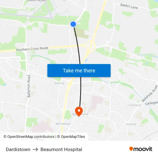 Dardistown to Beaumont Hospital map
