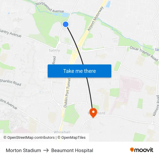Morton Stadium to Beaumont Hospital map