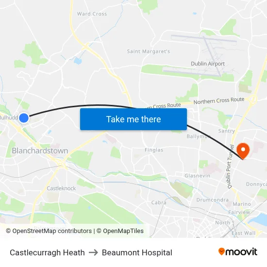 Castlecurragh Heath to Beaumont Hospital map