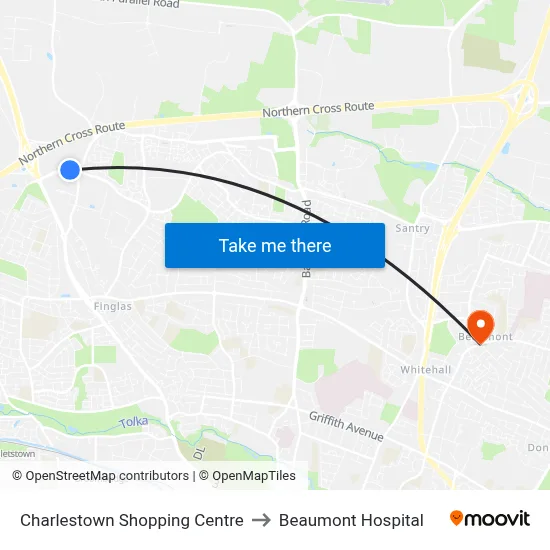 Charlestown Shopping Centre to Beaumont Hospital map