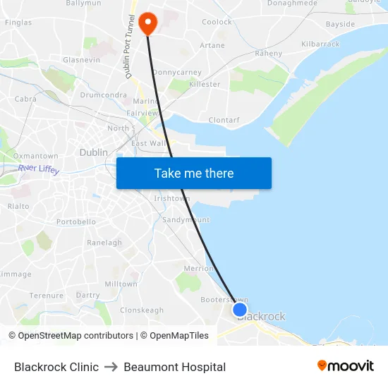 Blackrock Clinic to Beaumont Hospital map