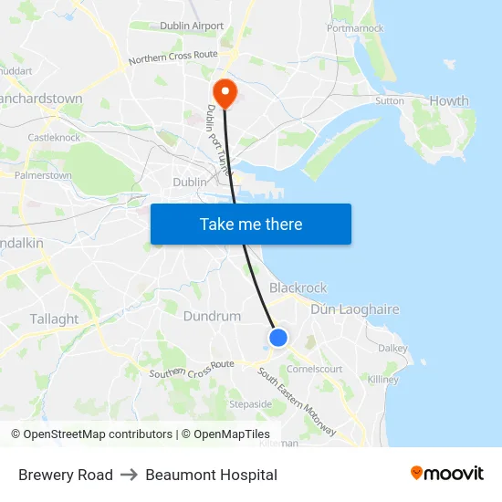 Brewery Road to Beaumont Hospital map