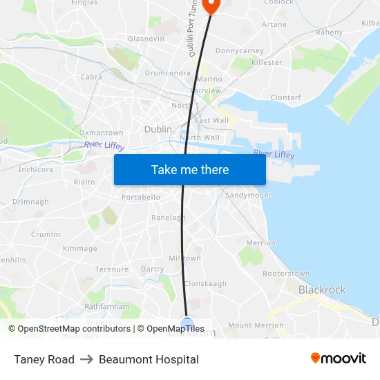 Taney Road to Beaumont Hospital map