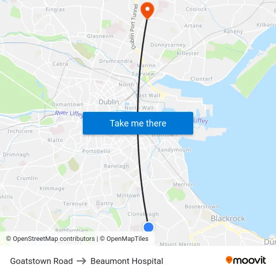 Goatstown Road to Beaumont Hospital map