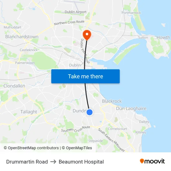 Drummartin Road to Beaumont Hospital map