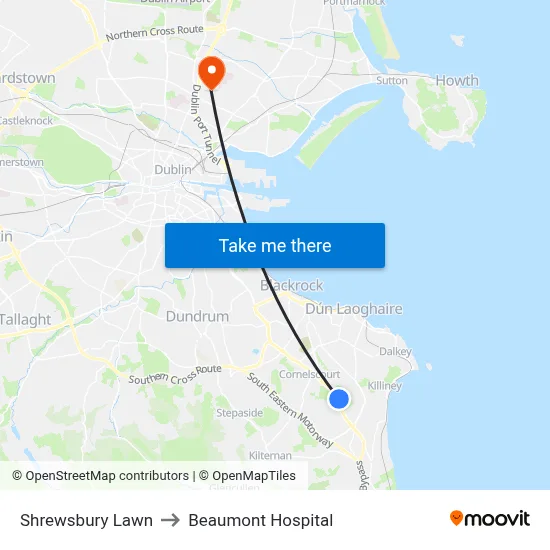 Shrewsbury Lawn to Beaumont Hospital map