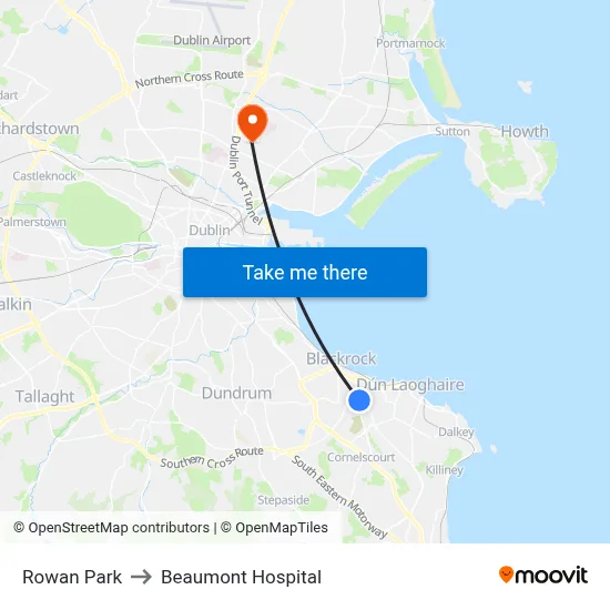 Rowan Park to Beaumont Hospital map