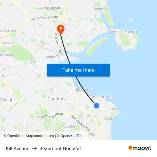 Kill Avenue to Beaumont Hospital map