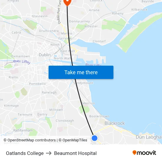 Oatlands College to Beaumont Hospital map
