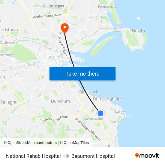 National Rehab Hospital to Beaumont Hospital map