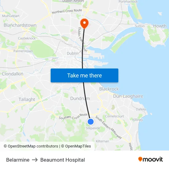 Belarmine to Beaumont Hospital map