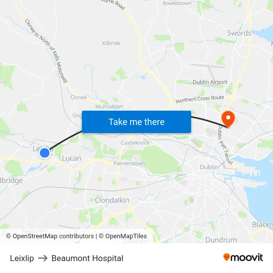 Leixlip to Beaumont Hospital map