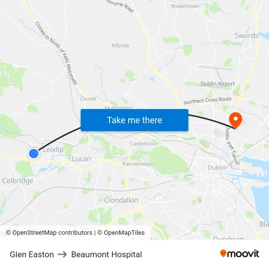 Glen Easton to Beaumont Hospital map
