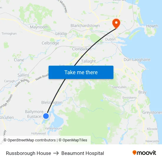 Russborough House to Beaumont Hospital map