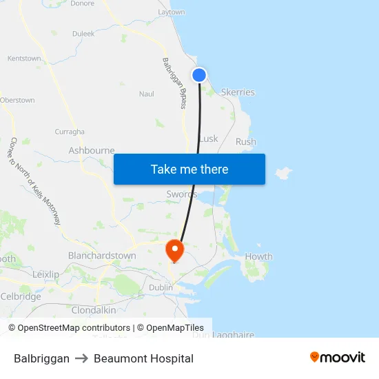 Balbriggan to Beaumont Hospital map