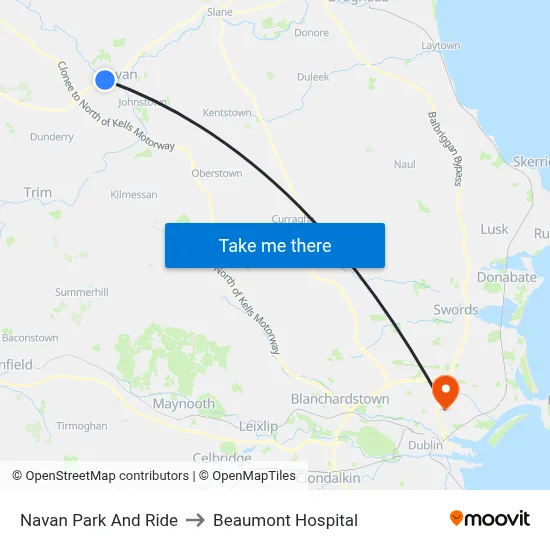Navan Park And Ride to Beaumont Hospital map