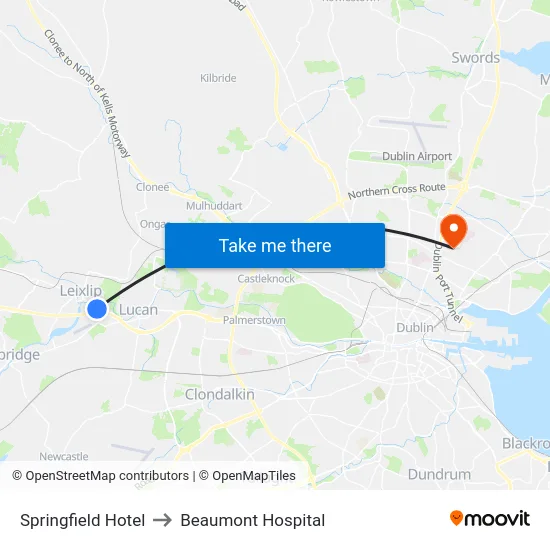 Springfield Hotel to Beaumont Hospital map