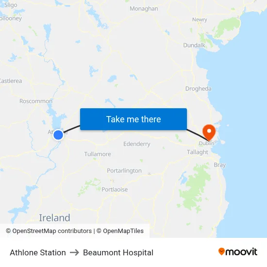 Athlone Station to Beaumont Hospital map