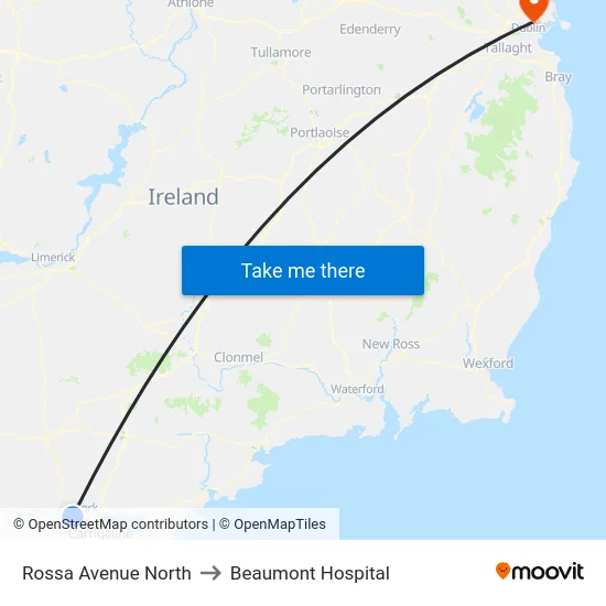 Rossa Avenue North to Beaumont Hospital map