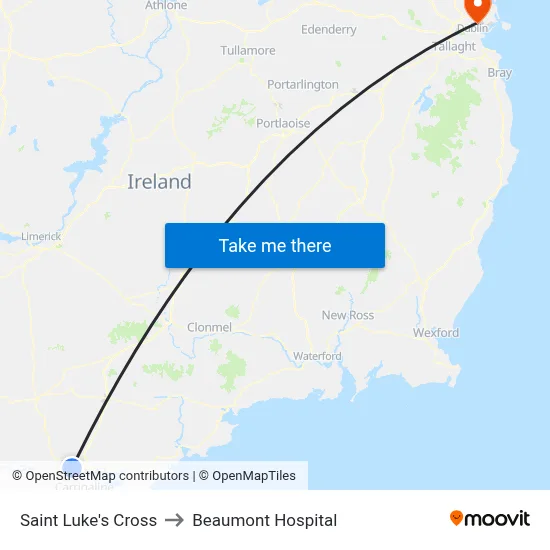 Saint Luke's Cross to Beaumont Hospital map