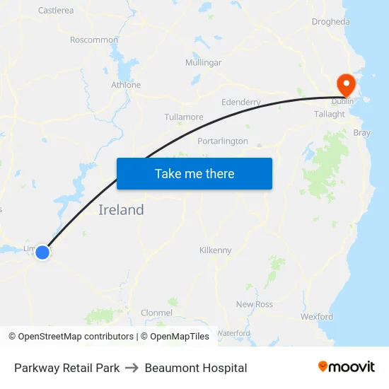 Parkway Retail Park to Beaumont Hospital map
