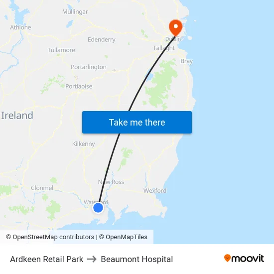 Ardkeen Retail Park to Beaumont Hospital map
