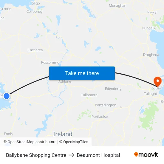 Ballybane Shopping Centre to Beaumont Hospital map