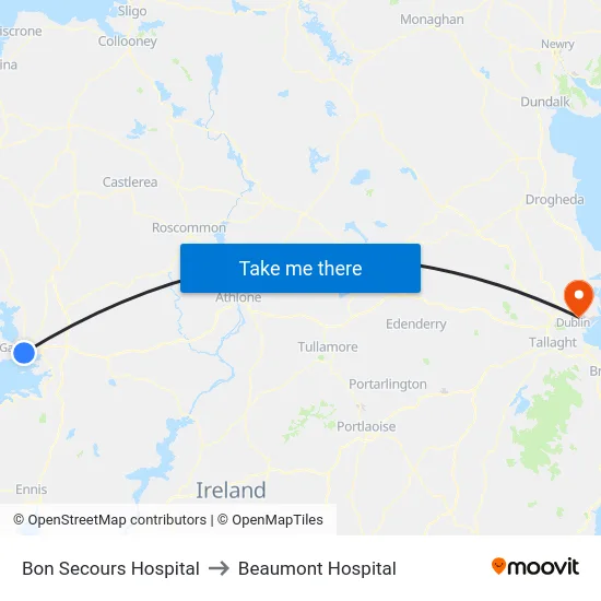 Bon Secours Hospital to Beaumont Hospital map