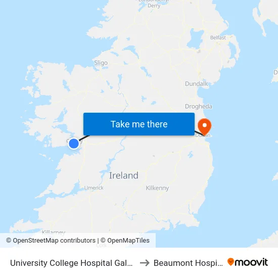 University College Hospital Galway to Beaumont Hospital map