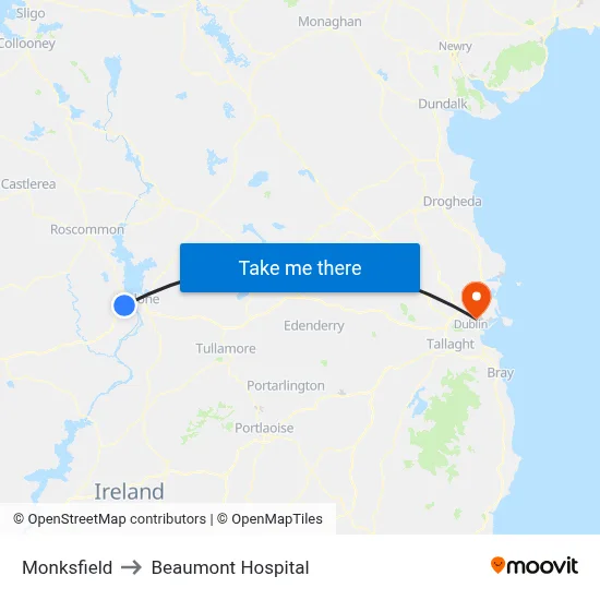 Monksfield to Beaumont Hospital map