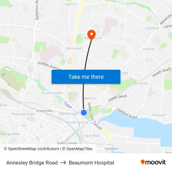 Annesley Bridge Road to Beaumont Hospital map